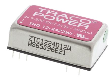 TRACOPOWER THD 12WI DC/DC-Wandler 12W 24 V Dc IN, ±12V Dc OUT / ±500mA 1.5kV Dc Isoliert