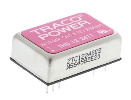 TRACOPOWER THD 12 DC/DC-Wandler 12W 24 V Dc IN, 5V Dc OUT / 2.4A 1.5kV Dc Isoliert
