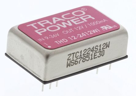 TRACOPOWER THD 12WI DC-DC Converter, 12V Dc/ 1A Output, 9 → 36 V Dc Input, 12W, Through Hole, +85°C Max Temp
