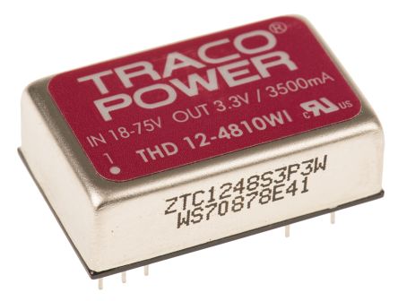 TRACOPOWER THD 12WI DC-DC Converter, 3.3V Dc/ 3.5A Output, 18 → 75 V Dc Input, 12W, Through Hole, +85°C Max Temp
