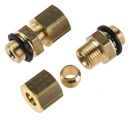 Legris Brass Pipe Fitting, Straight Compression Coupler, Male G 1/8in To Female 6mm