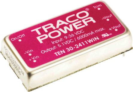 TRACOPOWER TEN 30WIN DC/DC-Wandler 30W 24 V Dc IN, 5V Dc OUT / 6A 1.5kV Dc Isoliert