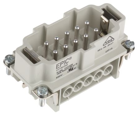 Epic Contact H-BE Robustes Power Steckverbinder-Modul, 10-polig 16A Stecker, Schrauben