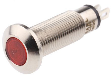 Marl Red Panel Mount Indicator, 12 → 28V, 8.1mm Mounting Hole Size, Solder Tab Termination, IP67