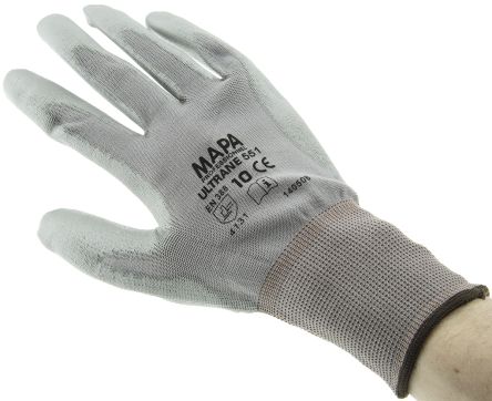 Mapa Ultrane Grey General Purpose Nylon Polyurethane-Coated Reusable Gloves 10 - L