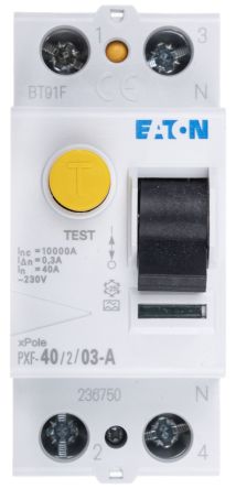 Eaton RCCB, 40A Tipo A, 1P+N Polos, 300mA PXF