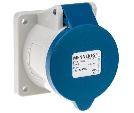 MENNEKES IP44 Blue Panel Mount 3P Industrial Power Socket, Rated At 32A, 230 V
