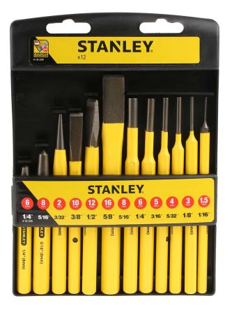 Stanley 引脚冲头套件, 1.5 → 6 mm柄部直径, 12件套