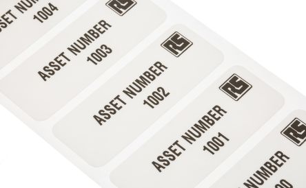 RS PRO Schwarz Vorbedrucktes, Selbstklebendes Etikett: Asset Number, 22mm X 58mm, 1000 → 2999 Stück