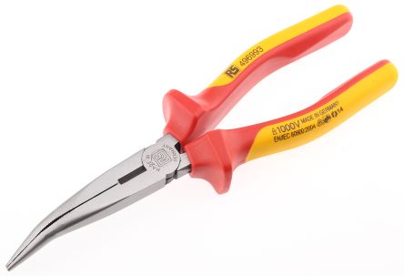 RS PRO Long Nose Pliers, 200 Mm Overall, Bent Tip