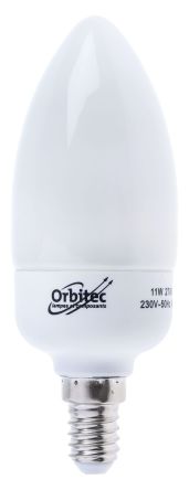 Orbitec Ampoule Fluocompacte E14, 11 W, 2700K, Forme Bougie, Blanc Chaud