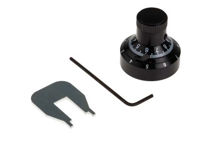 RS PRO Potentiometer Drehknopf Schwarz, Zeiger Weiß Ø 7.2mm X 20.3mm, Rund Schaft 6.35mm