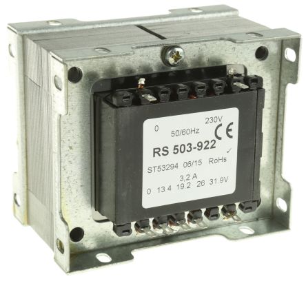 RS PRO Transformateur à Montage Sur Châssis, Vin 230V C.a., Vout 13.4 V Ac, 19.2 V Ac, 26 V Ac, 31.9V C.a., 1 Sortie, 102VA