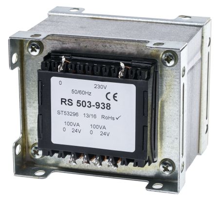 RS PRO 隔离变压器, 200VA, 230V 交流输入, 24V 交流输出