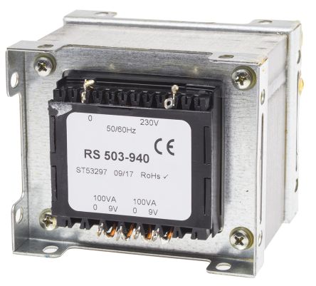 RS PRO 隔离变压器, 200VA, 230V 交流输入, 9V 交流输出
