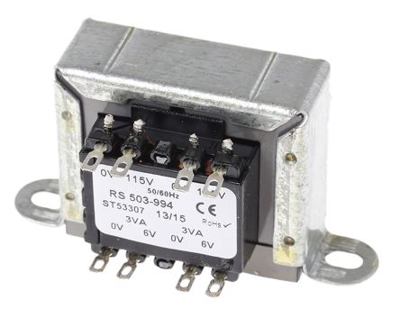 RS PRO 隔离变压器, 6VA, 115 V ac, 230V 交流输入, 6V 交流输出