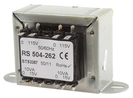 RS PRO 隔离变压器, 20VA, 115V 交流输入, 15V 交流输出