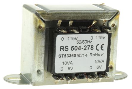 RS PRO 隔离变压器, 20VA, 115 V ac, 230V 交流输入, 6V 交流输出