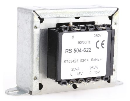 RS PRO 隔离变压器, 50VA, 230V 交流输入, 15V 交流输出