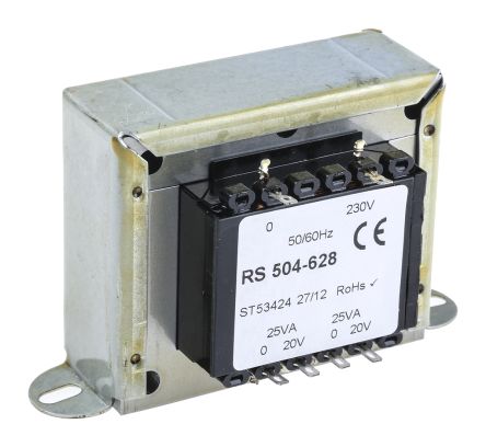 RS PRO 隔离变压器, 50VA, 230V 交流输入, 20V 交流输出