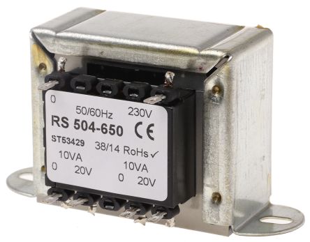 RS PRO 隔离变压器, 20VA, 230V 交流输入, 20V 交流输出