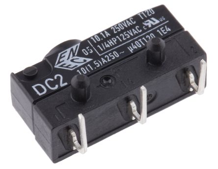 ZF Mikroschalter Knopf-Betätiger Rechtwinklige Leiterplatte, 10,1 A @ 250 V AC, SPDT IP 6K7 3,33 N -40°C - +120°C