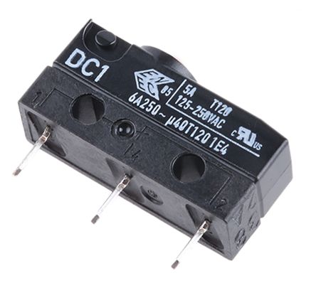 ZF Mikroschalter Knopf-Betätiger PCB, 6 A @ 250 V Ac, SPDT IP 6K7 1,96 N -40°C - +120°C