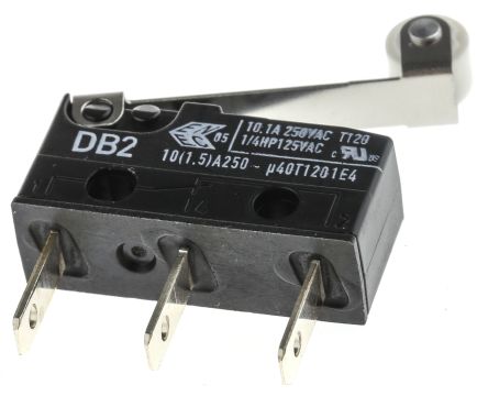 ZF Mikroschalter Rollenhebel-Betätiger Flachstecker, 10,1 A @ 250 V Ac, SPDT 0,93 N -40°C - +120°C