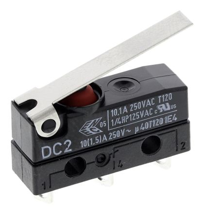 ZF Mikroschalter Scharnierhebel-Betätiger Lötanschluss, 10,1 A @ 250 V AC, SPDT IP 6K7 1,18 N -40°C - +120°C