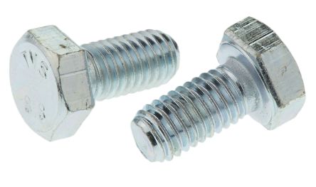 RS PRO Zinc Plated & Clear Passivated Steel Hex, Hex Bolt, M8 X 16mm