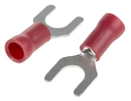 RS PRO Rot Isoliert Gabelkabelschuh B. 8.5mm Vinyl, Min. 0.5mm², Max. 1.5mm² 22AWG 16AWG