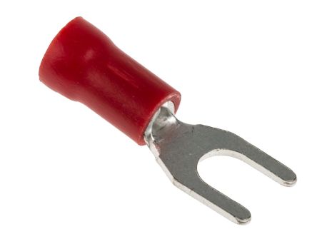 RS PRO Rot Isoliert Gabelkabelschuh B. 7.1mm Vinyl, Min. 0.5mm², Max. 1.5mm² 22AWG 16AWG