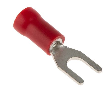 RS PRO Rot Isoliert Gabelkabelschuh B. 6.4mm Vinyl, Min. 0.5mm², Max. 1.5mm² 22AWG 16AWG