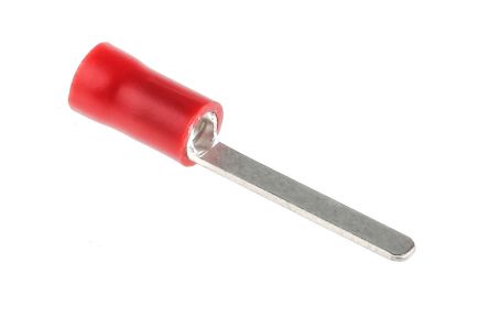 RS PRO Kabelschuh Flachstift Male, Isoliert, Rot, L. 17.6mm, D. 0.8mm, Nicht Ummantelt