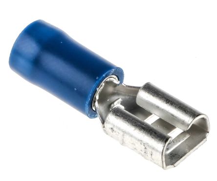 RS PRO Flachsteckhülse, Blau, Isoliert, 6.3 X 0.8mm, Buchse, 1.5mm² - 2.5mm², 16AWG Min