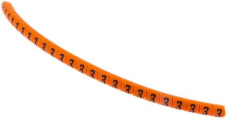 HellermannTyton Helagrip Kabel-Markierer, Aufsteckbar, Beschriftung: 3, Schwarz Auf Orange, Ø 1mm - 3mm, 3.5mm X 3,3