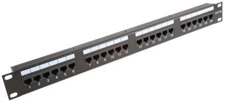 RS PRO Rangierfeld Cat.5e 24 Anschl. RJ45 UTP, 1U, Schwarz