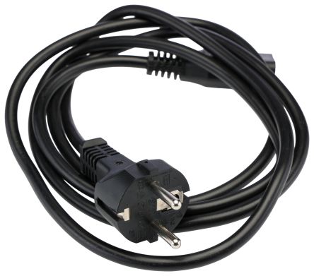 RS PRO Straight IEC C13 Socket to Straight CEE 7/7 Plug Power Cord, 1.8m