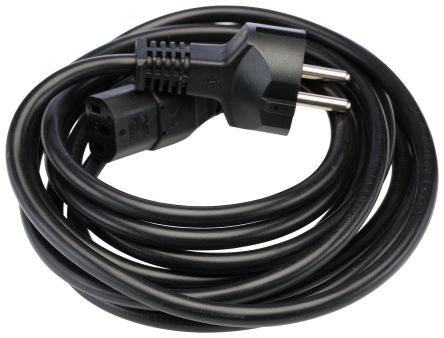 RS PRO Straight IEC C13 Socket to Straight CEE 7/7 Plug Power Cord, 3m