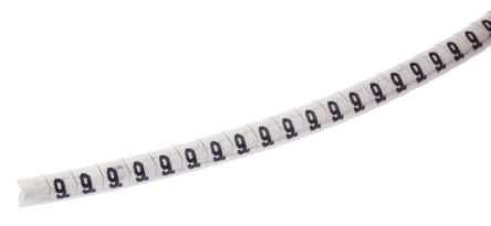 HellermannTyton Helagrip Slide On Cable Markers, Black On White, Pre-printed 9, 2 → 5mm Cable