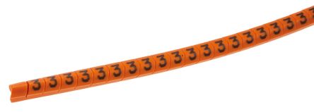 HellermannTyton Helagrip Kabel-Markierer, Aufsteckbar, Beschriftung: 3, Schwarz Auf Orange, Ø 2mm - 5mm, 3.5mm X