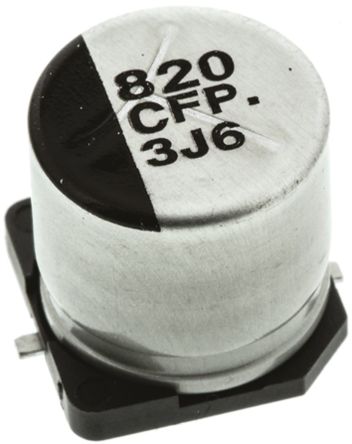 Panasonic Condensador Electrolítico Serie FP SMD, 820μF, ±20%, 16V Dc, Mont. SMD, 10 (Dia.) X 10.2mm