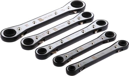 RS PRO 5-Piece Spanner Set, 7 X 8 → 15 X 17 Mm, Chrome Vanadium Steel