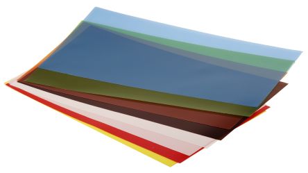 RS PRO Kit De Chapas Calibradas, Plástico, Azul, Marrón, Verde, Naranja, Rojo, Transparente, Blanco, Amarillo, 8 Hojas