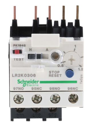 施耐德 热继电器, LR2K系列, 触点额定电流 1.2 A, 自动，手动复位