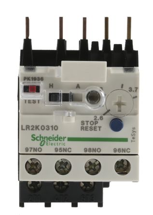 施耐德 热继电器, LR2K系列, 触点额定电流 3.7 A, 自动，手动复位