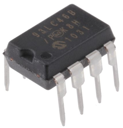 Microchip Memoria EEPROM Serie 93LC46B/P, 1kbit, 64 X, 16bit, Serie Microcable, 200ns, 8 Pines PDIP