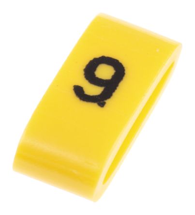 HellermannTyton Ovalgrip Slide On Cable Markers, Black On Yellow, Pre-printed 9, 2.5 → 6mm Cable
