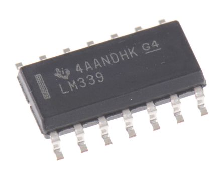 Texas Instruments Comparador LM339D Colector Abierto 1.3μs 4-Canales, 3 → 28 V 14-Pines SOIC