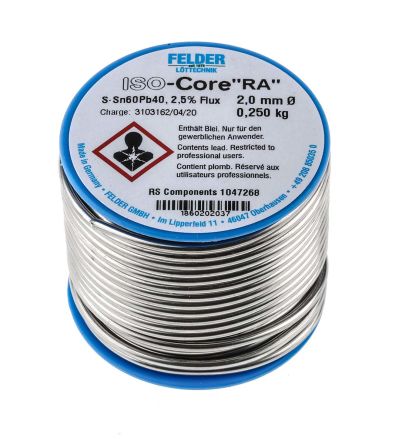 Felder Lottechnik Felder Löttechnik ISO-Core RA Lötzinn 60%Sn 40%Pb, 183°C, Ø 2mm / 250g